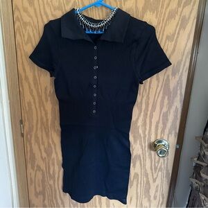 Black Collared Short Sleeve Dress